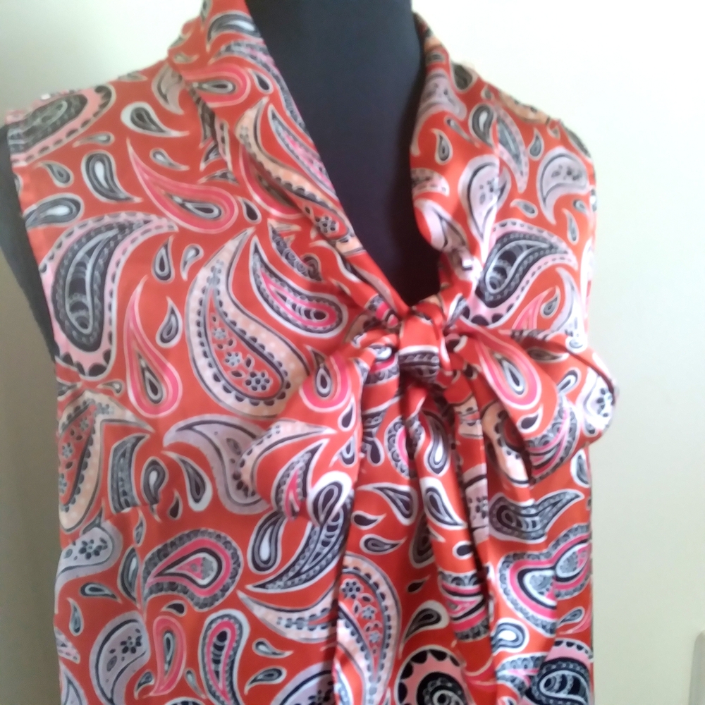 Nine West‎ Paisley Print Sleeveless Blouse with Bow Womens XS Classic Office